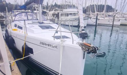 Bug Aussenaufnahme der Hanse 418 "seahawk" in Punat in Kroatien