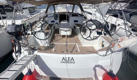 Heck Aussenaufnahme der Sun Odyssey 519 "Alea" auf Mallorca in Can Pastilla